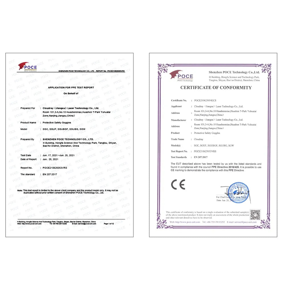 Lunettes de Protection Laser Cloudray 1064nm OD6+ – Sécurité Maximale pour Applications Laser à Fibre