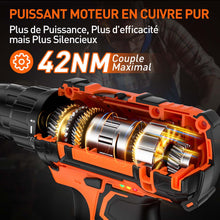Charger l'image dans la galerie, Perceuse Visseuse Sans Fil 20V – 2 Batteries 2.0Ah, 42Nm, 25+1 Réglages, 24 Accessoires