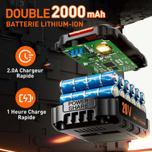 Charger l'image dans la galerie, Perceuse Visseuse Sans Fil 20V – 2 Batteries 2.0Ah, 42Nm, 25+1 Réglages, 24 Accessoires