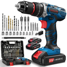 Charger l'image dans la galerie, Perceuse Visseuse Sans Fil 20V – 2 Batteries 2.0Ah, 42Nm, 25+1 Réglages, 24 Accessoires