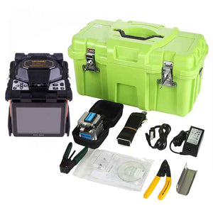 Soudeuse D1 d2 fibre optique T-207 avec écran LCD, batterie rechargeable et accessoires complets.